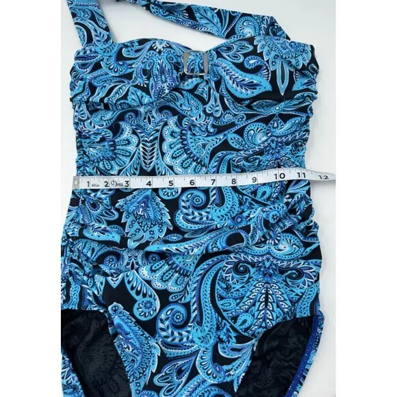 Spanx Assets By Sara Blakely Blue Paisley Halter One Piece Swimsuit Size Small - Picture 7 of 11